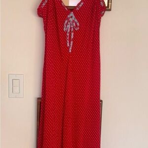 Rouje Red Polka Dot Dress with Light Blue Trim